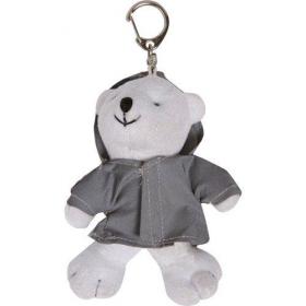 Plush polar bear in a reflective hoodie with a nylon cord.