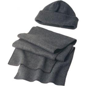 Fleece cap and scarf.