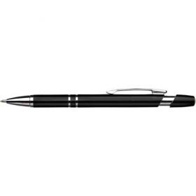 Plastic retractable ballpen with blue ink.