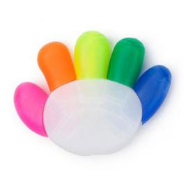 Hand shaped five colour plastic text maker.