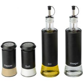 Oil-vinegar and salt-pepper holders.