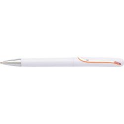 Cheap Stationery Supply of White, plastic, twist action ballpen with integrated clip and a coloured inside, blue ink.  Office Statationery