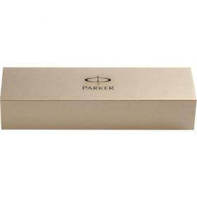Parker IM metal roller pen with accents in chrome and blue ink, supplied in a gift box.