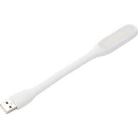 USB silicon reading lamp for laptop with a white LED light; light turns on when connected to the USB port and turns off when disconnected. Includes a silver plate for printing purposes.