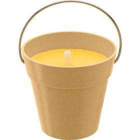 Citronella candle in round pot made from bamboo fibres.