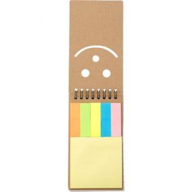 Notebook with sticky notes.