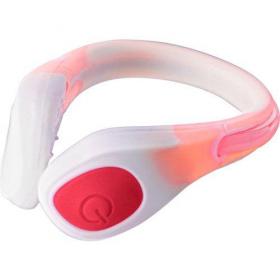 Plastic and silicone ankle band with a red LED light with two blinking functions and an on/off button. Batteries included.