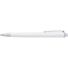 Plastic ballpen with silver trim parts, blue ink.