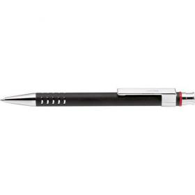 Rotring brass ballpen with push button and chrome layered accents with gift box, blue ink.