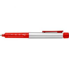 Plastic syringe shaped ballpen with blue ink. 