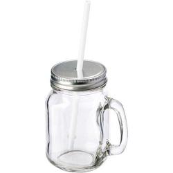 Cheap Stationery Supply of Glass drinking jar with aluminium lid and plastic straw. Office Statationery