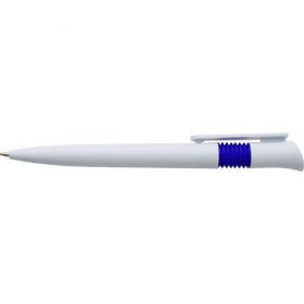 Plastic ballpen with blue ink.