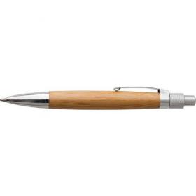 Wooden ballpen with metal clip.