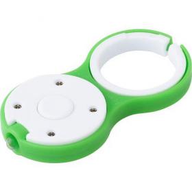 Plastic key holder with a rotating locking mechanism, includes a powerful push button LED light.