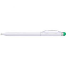 Plastic, twist action ballpen with blue ink and coloured rubber tip suitable for capacitive screens.